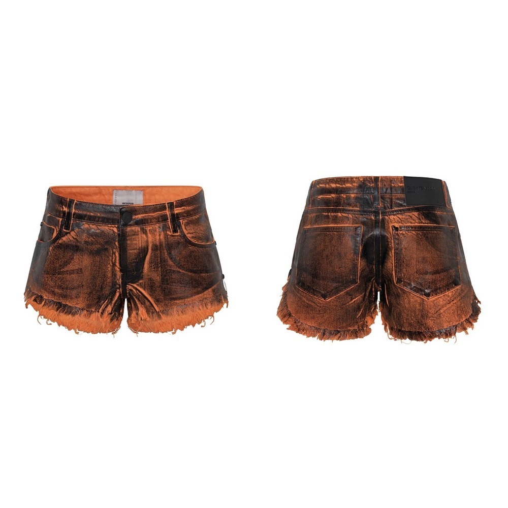 One Teaspoon NWT Lacquered Bonitas Low Waist Denim Shorts in Orange Laq Size 22